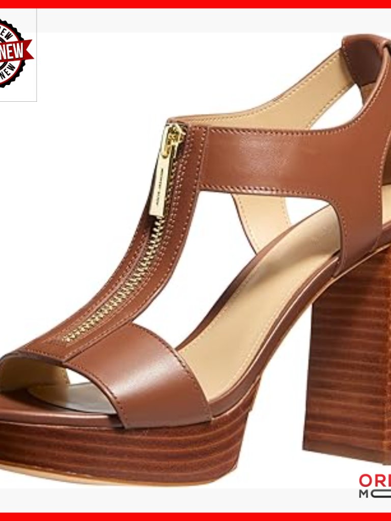 Leather Heeled Sandals With Zip Front, 4-Inch Block Heel Platform